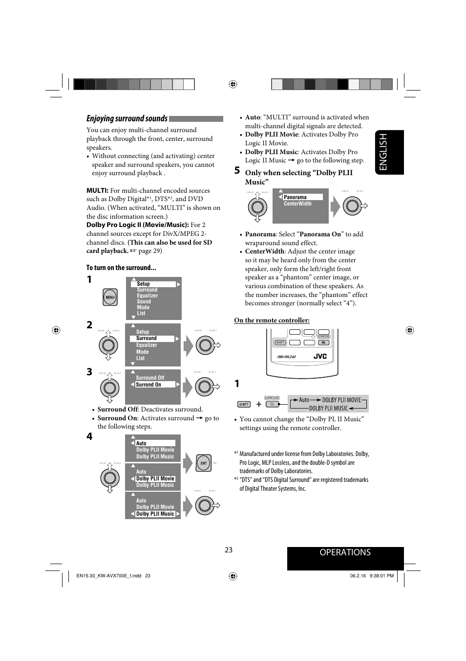 English, Operations, Enjoying surround sounds | JVC Exad KW-AVX 700 User Manual | Page 23 / 235