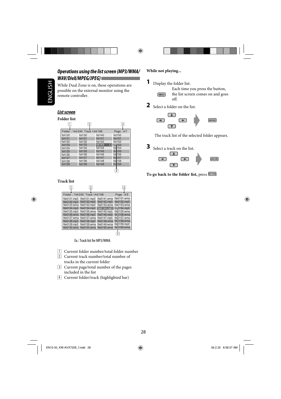 English, List screen | JVC Exad KW-AVX 700 User Manual | Page 28 / 235