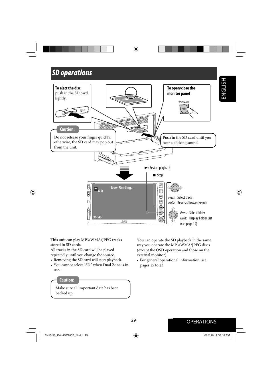 Sd operations, English, Operations | JVC Exad KW-AVX 700 User Manual | Page 29 / 235