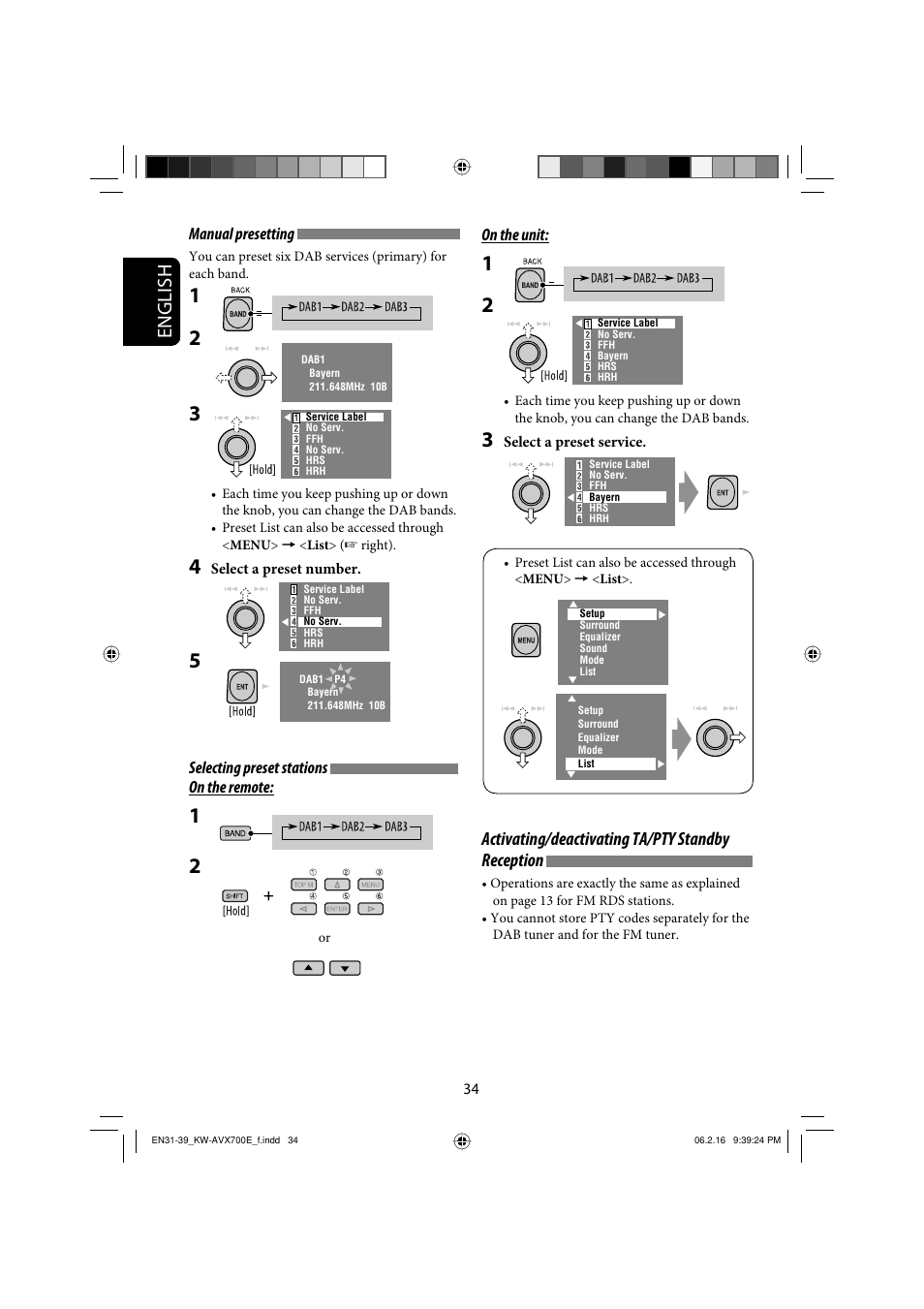 English, Activating/deactivating ta/pty standby reception | JVC Exad KW-AVX 700 User Manual | Page 34 / 235