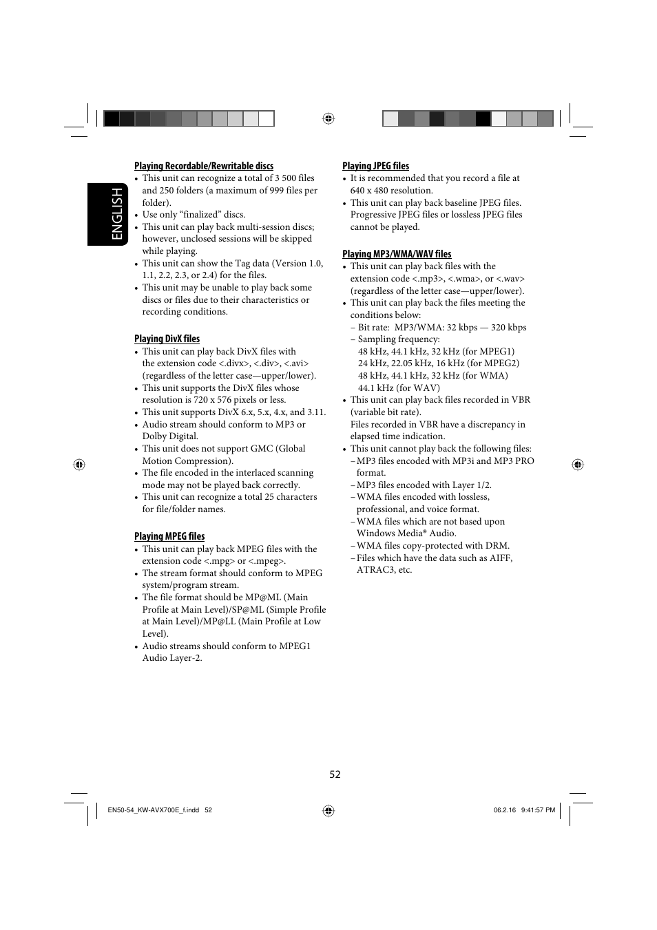 English | JVC Exad KW-AVX 700 User Manual | Page 52 / 235