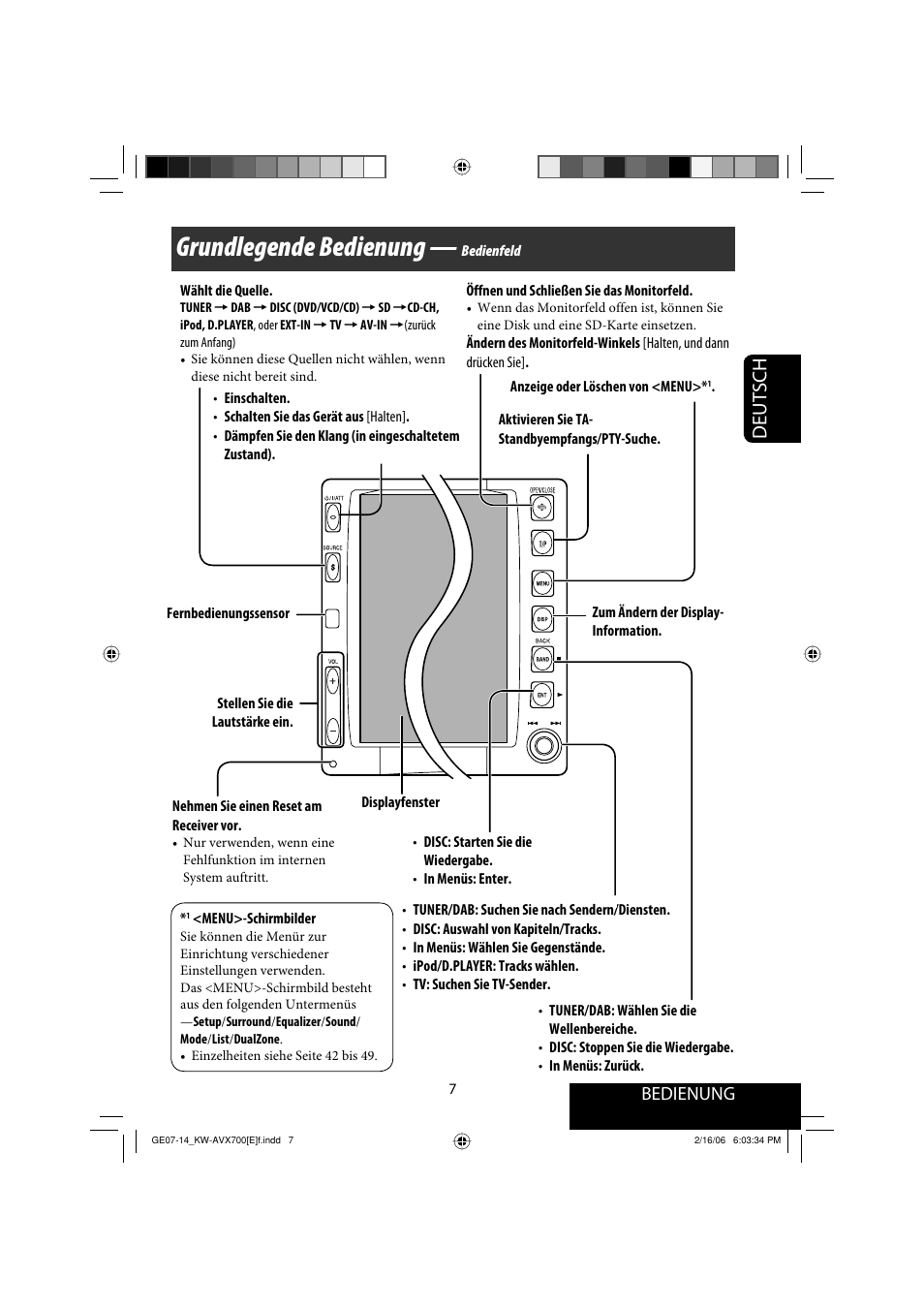 Grundlegende bedienung, Deutsch, Bedienung | JVC Exad KW-AVX 700 User Manual | Page 65 / 235