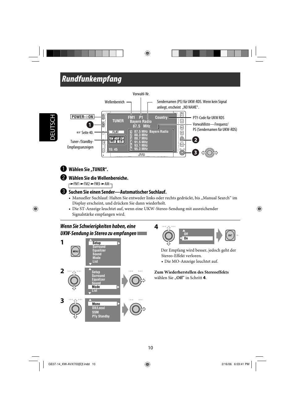 Rundfunkempfang, Deutsch | JVC Exad KW-AVX 700 User Manual | Page 68 / 235