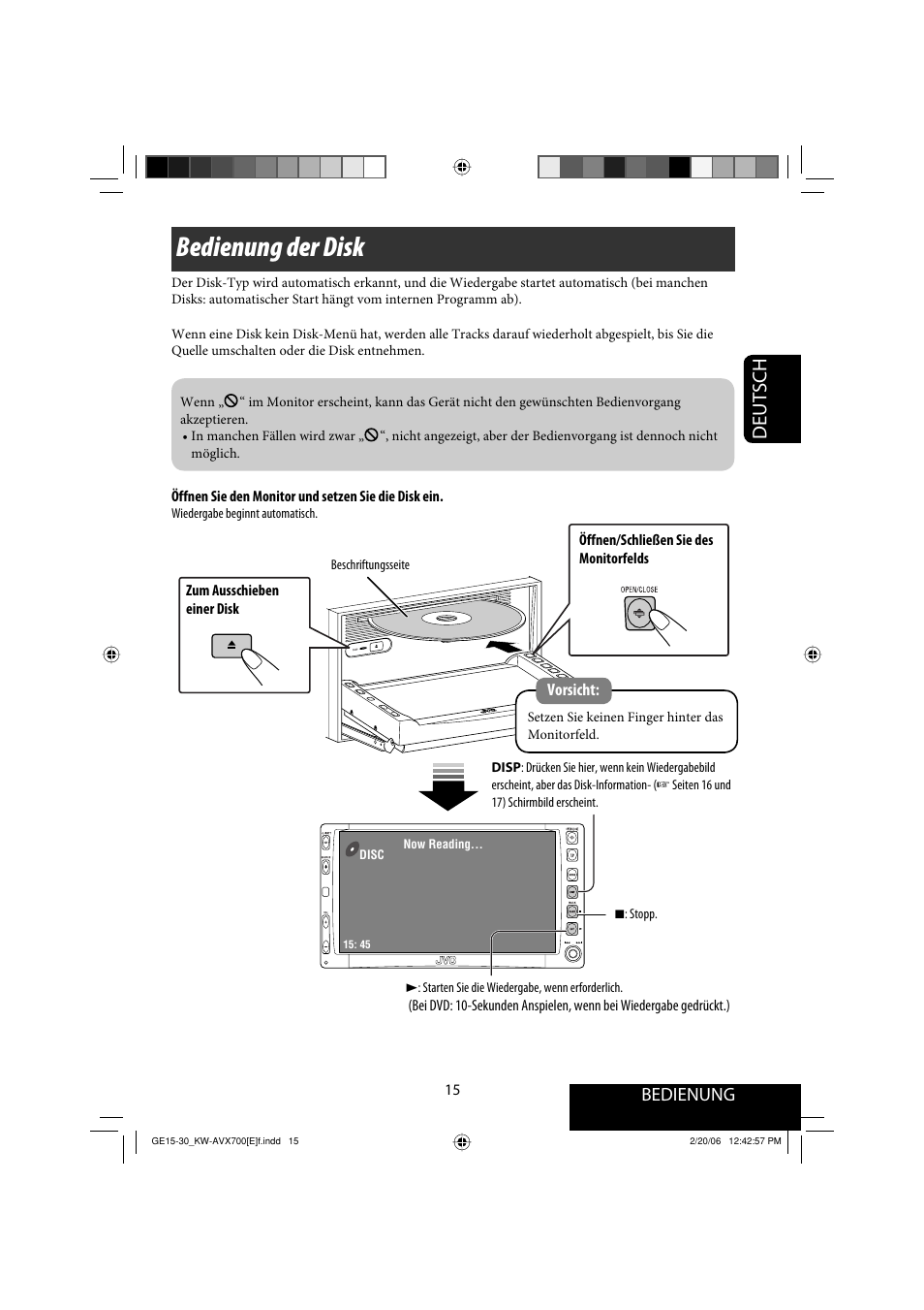 Bedienung der disk, Deutsch, Bedienung | JVC Exad KW-AVX 700 User Manual | Page 73 / 235