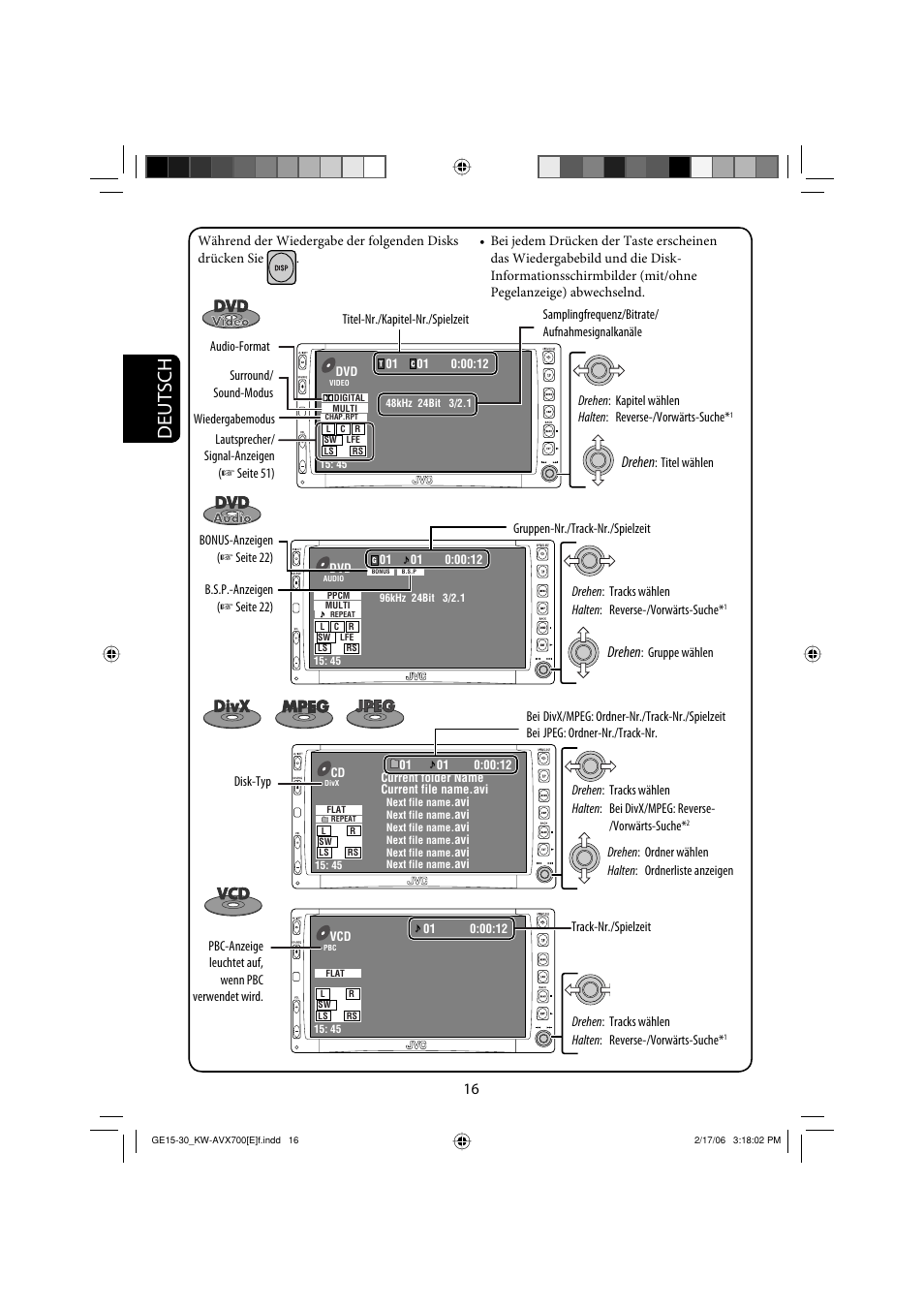 Deutsch, Drehen | JVC Exad KW-AVX 700 User Manual | Page 74 / 235