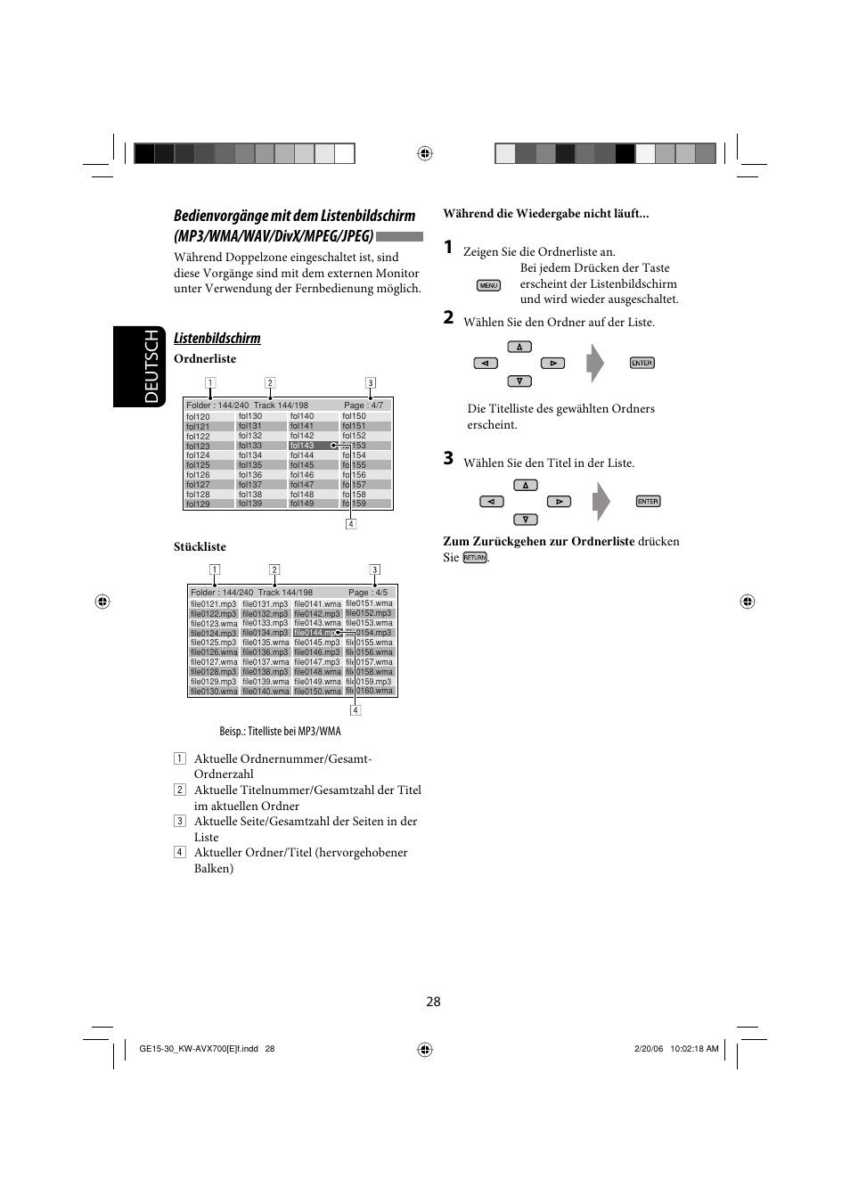 Deutsch, Listenbildschirm | JVC Exad KW-AVX 700 User Manual | Page 86 / 235
