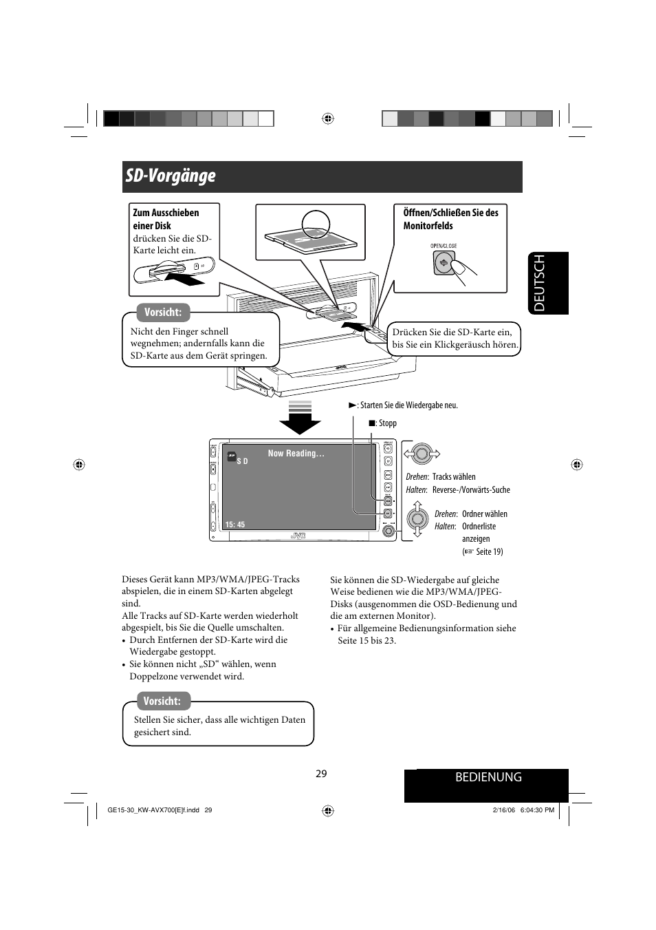 Sd-vorgänge, Deutsch, Bedienung | JVC Exad KW-AVX 700 User Manual | Page 87 / 235