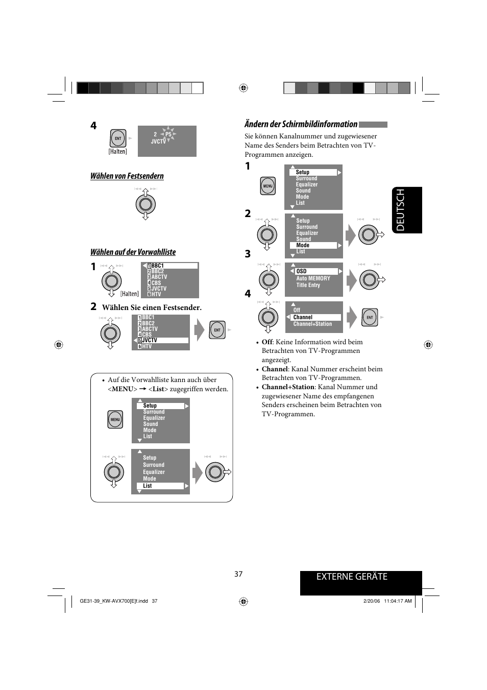 Deutsch, Externe geräte, Ändern der schirmbildinformation | JVC Exad KW-AVX 700 User Manual | Page 95 / 235