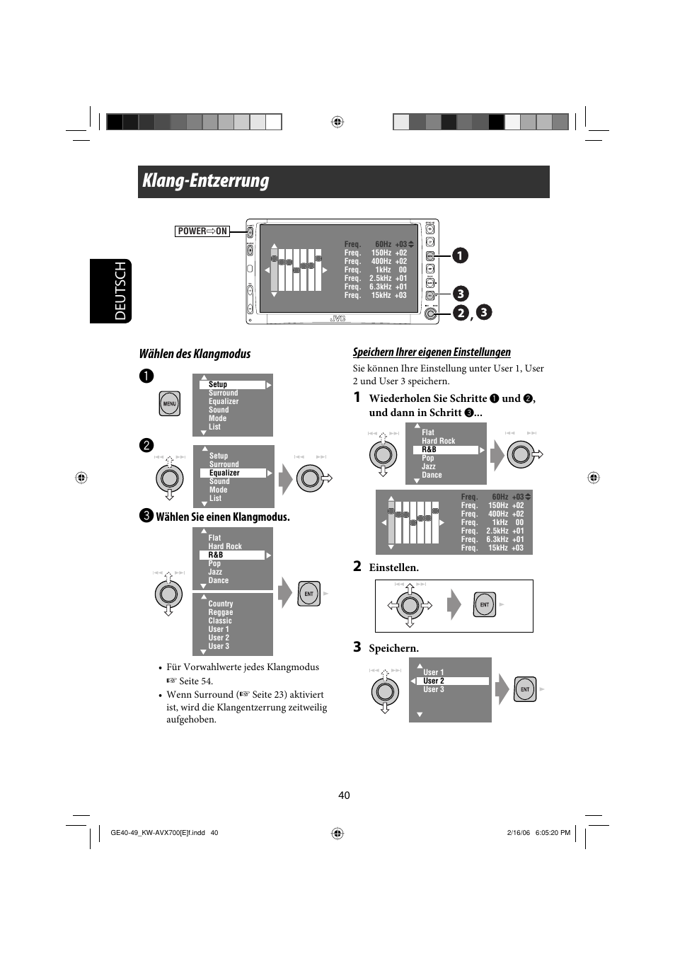 Klang-entzerrung, Deutsch, Wählen des klangmodus | JVC Exad KW-AVX 700 User Manual | Page 98 / 235