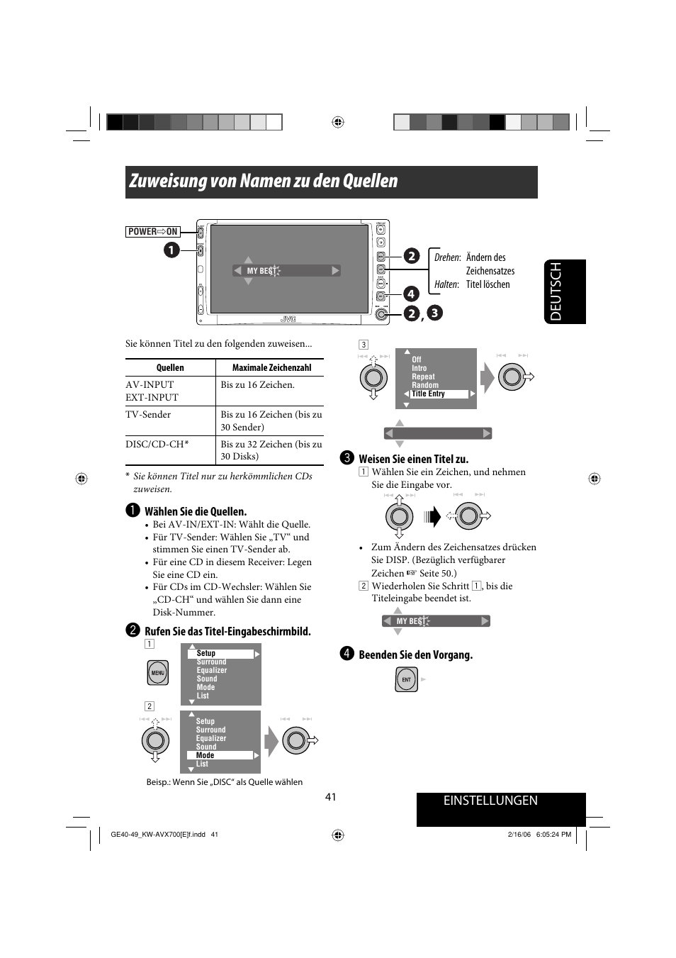 Zuweisung von namen zu den quellen, Deutsch, Einstellungen | JVC Exad KW-AVX 700 User Manual | Page 99 / 235