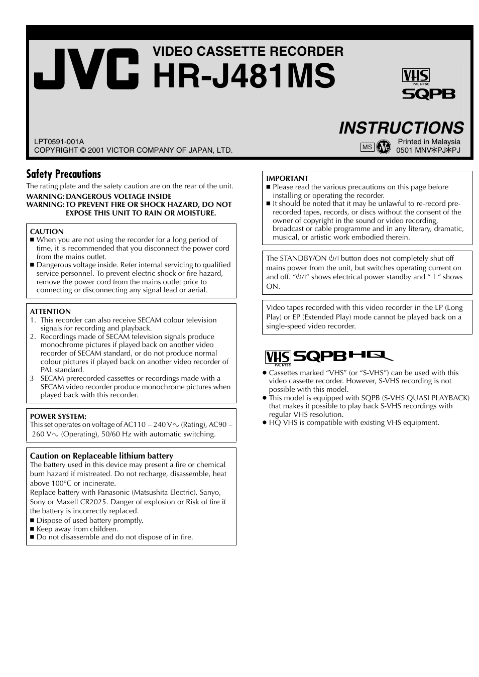 JVC HR-J481MS User Manual | 16 pages