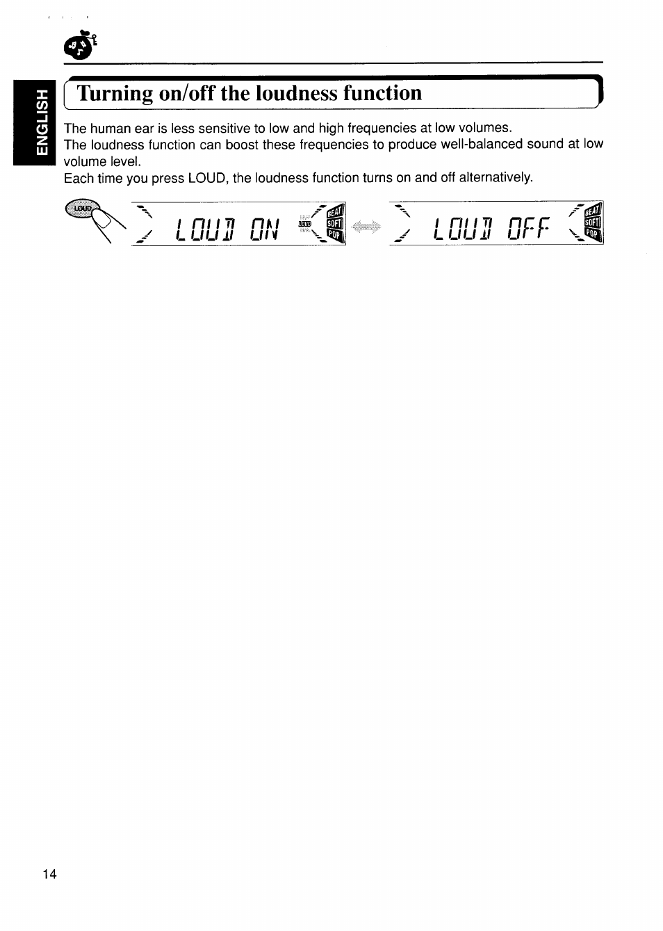 Turning on/off the loudness function, I nun | JVC KD-S575 User Manual | Page 14 / 24