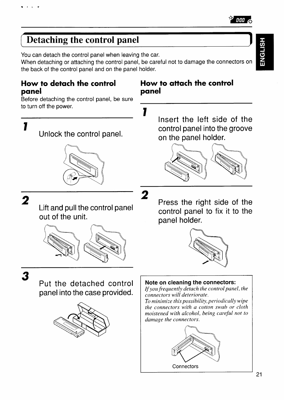 Detaching the control panel | JVC KD-S575 User Manual | Page 21 / 24