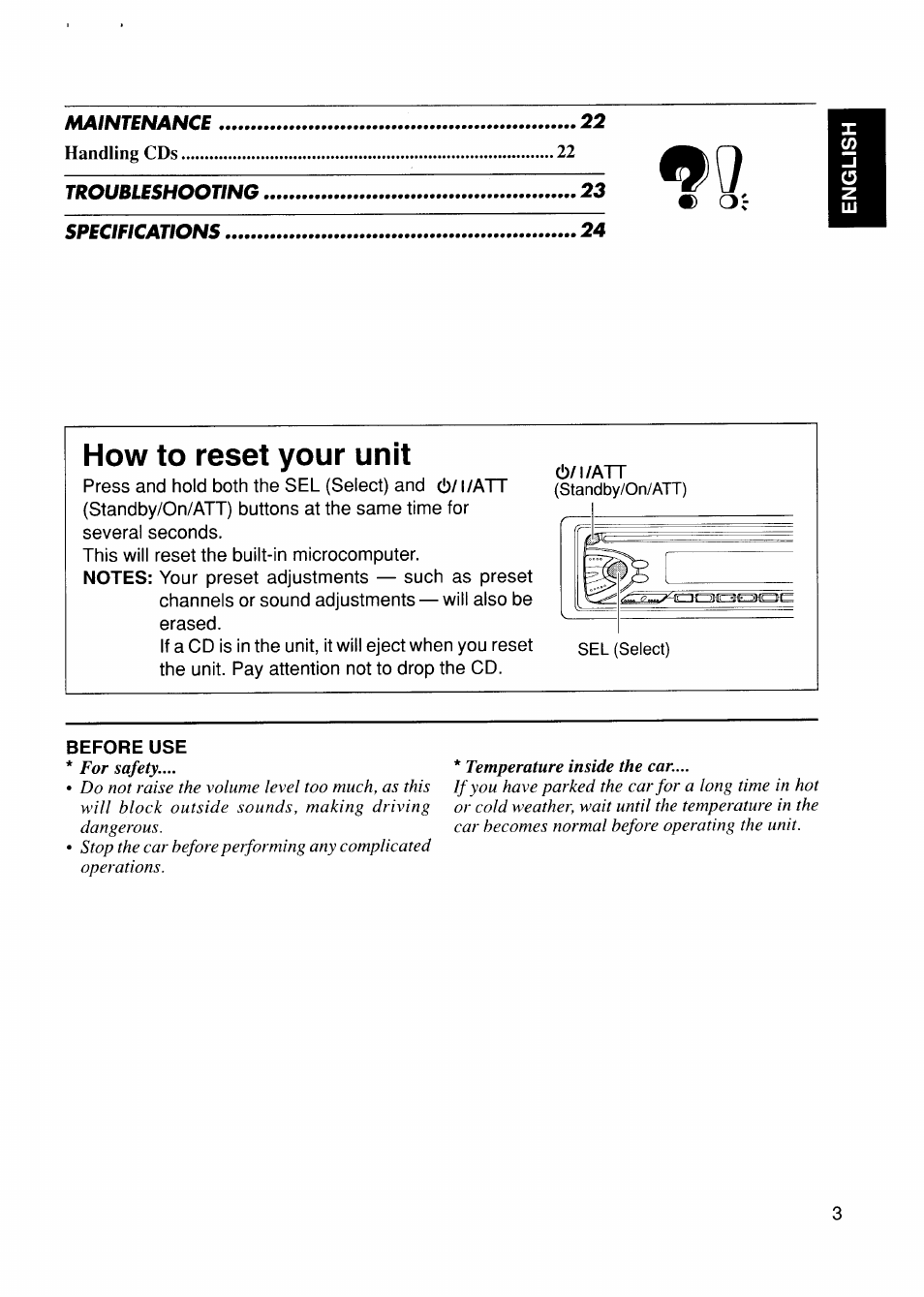 How to reset your unit | JVC KD-S575 User Manual | Page 3 / 24