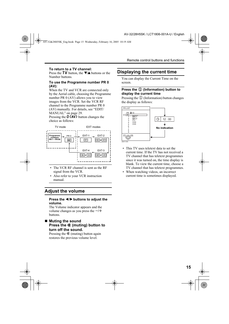 Adjust the volume, Displaying the current time, Adjust the volume displaying the current time | JVC 0305MKH-CR-MU User Manual | Page 106 / 135