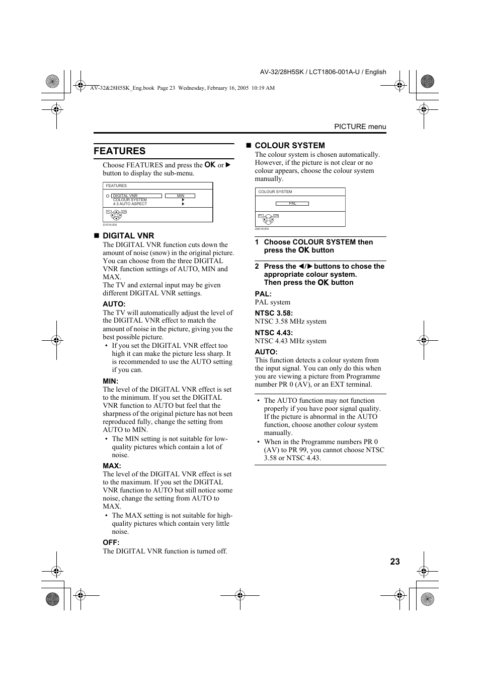 Features, Colour | JVC 0305MKH-CR-MU User Manual | Page 114 / 135