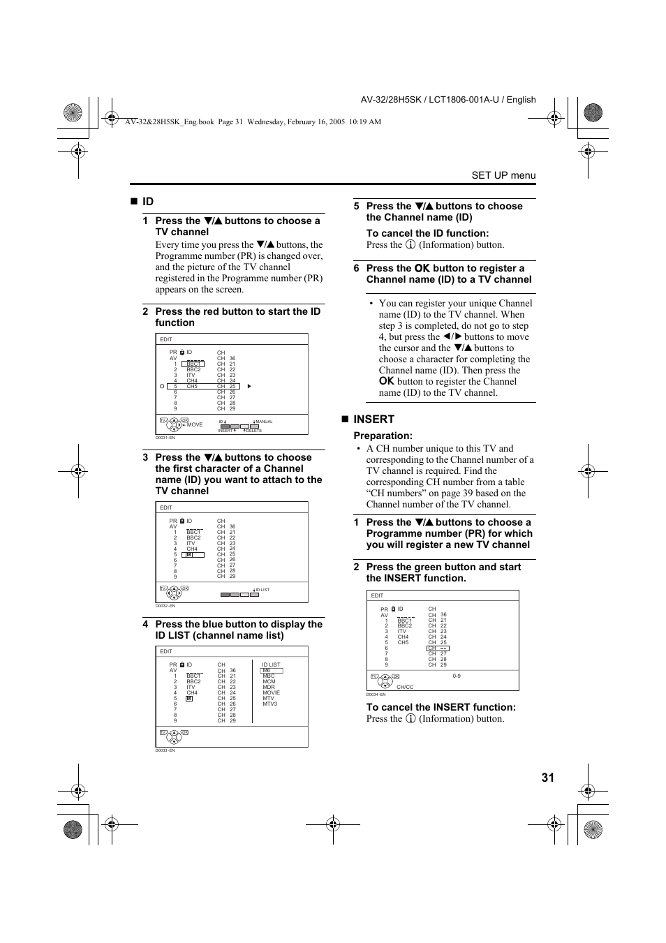 Insert, Set up menu | JVC 0305MKH-CR-MU User Manual | Page 122 / 135