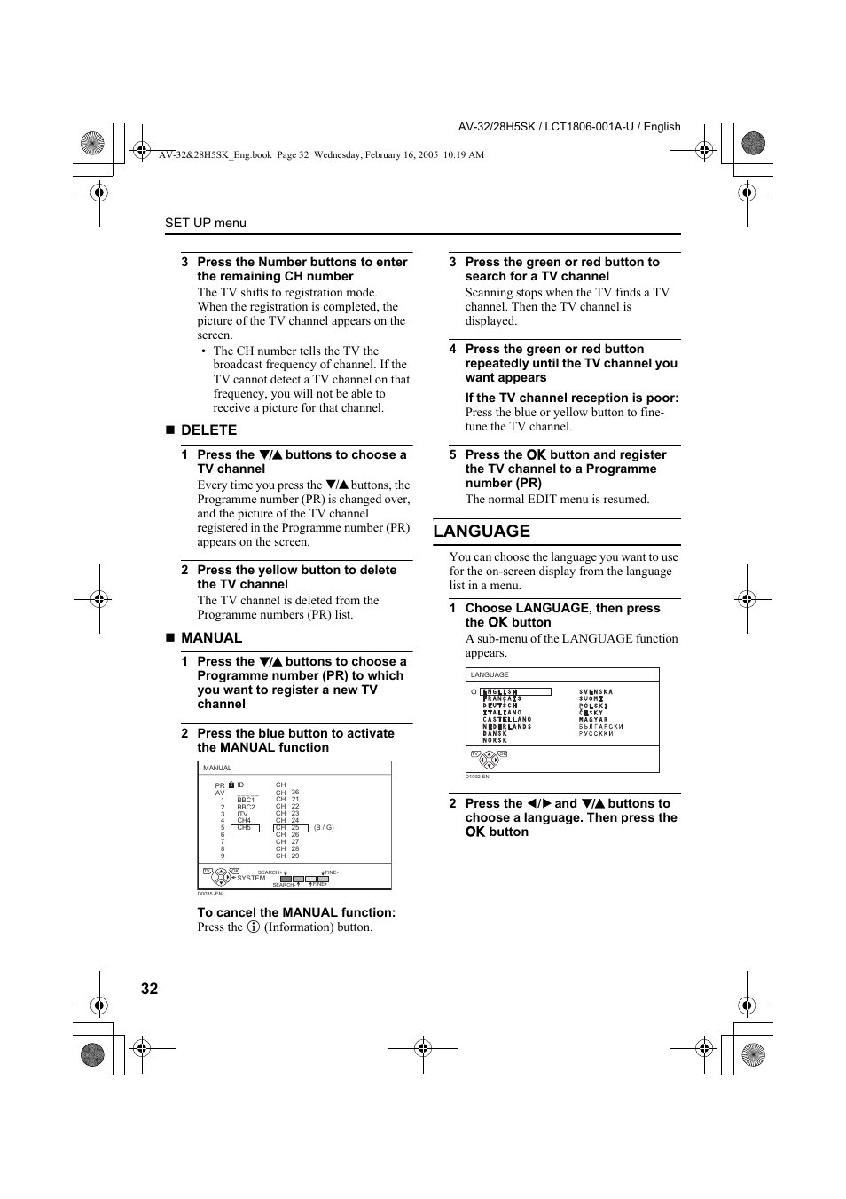 Language, Delete, Manual | JVC 0305MKH-CR-MU User Manual | Page 123 / 135