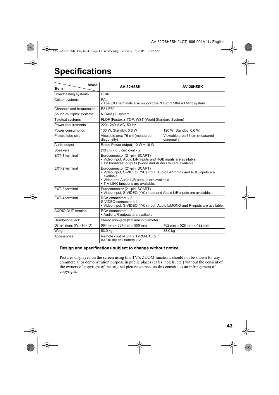 Specifications | JVC 0305MKH-CR-MU User Manual | Page 134 / 135