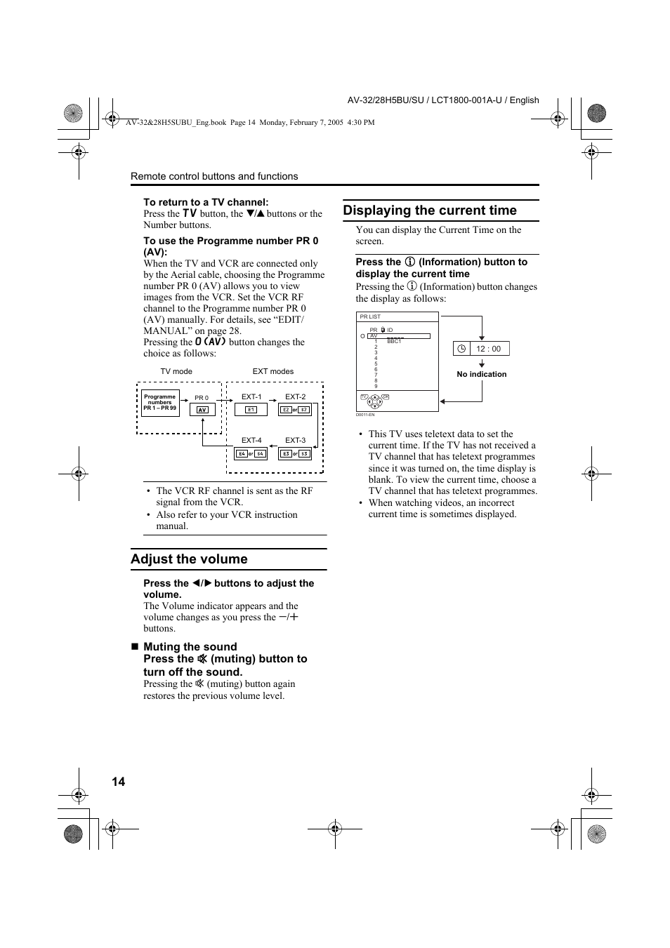 Adjust the volume, Displaying the current time, Adjust the volume displaying the current time | JVC 0305MKH-CR-MU User Manual | Page 15 / 135