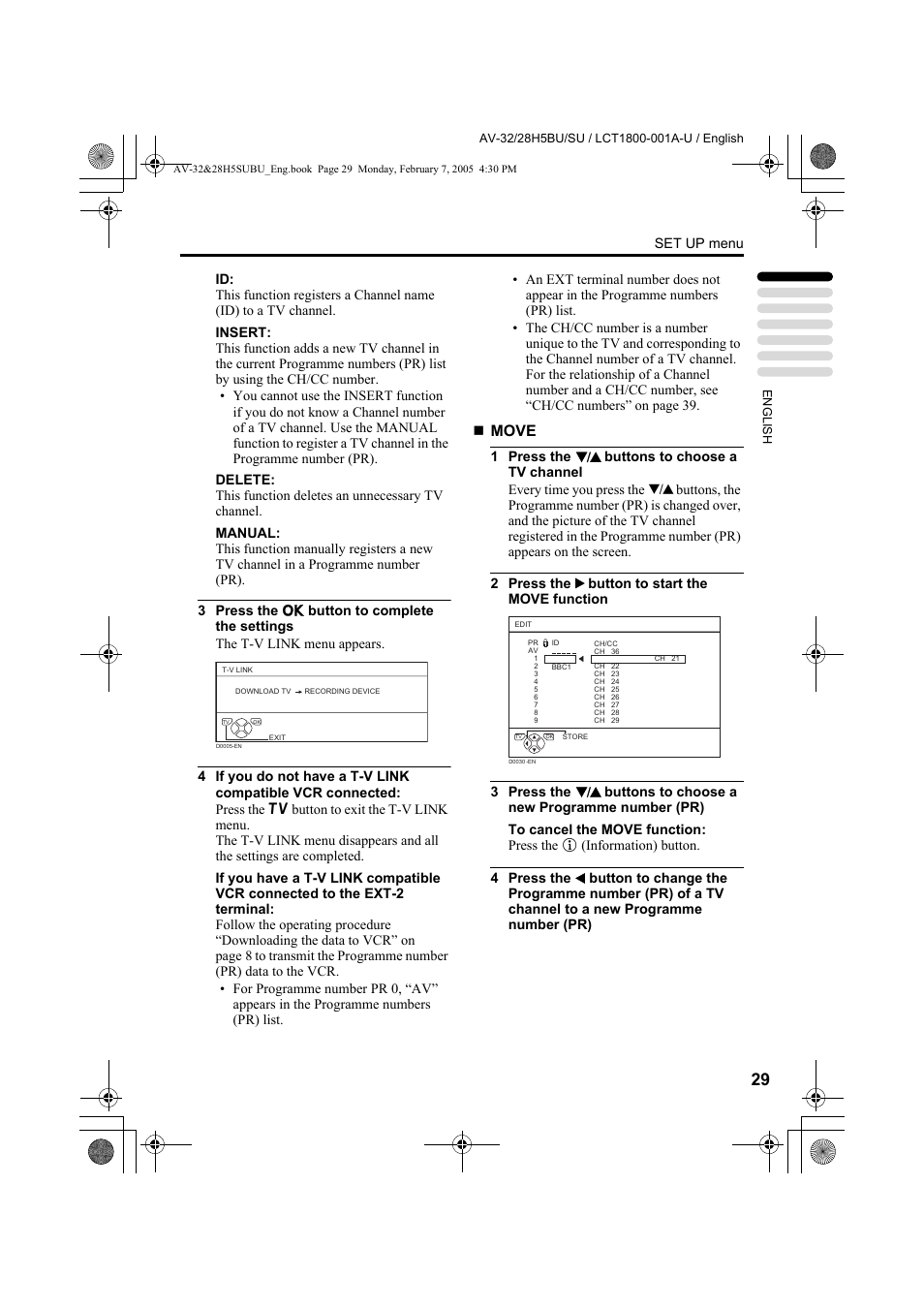 Move, Set up menu | JVC 0305MKH-CR-MU User Manual | Page 30 / 135
