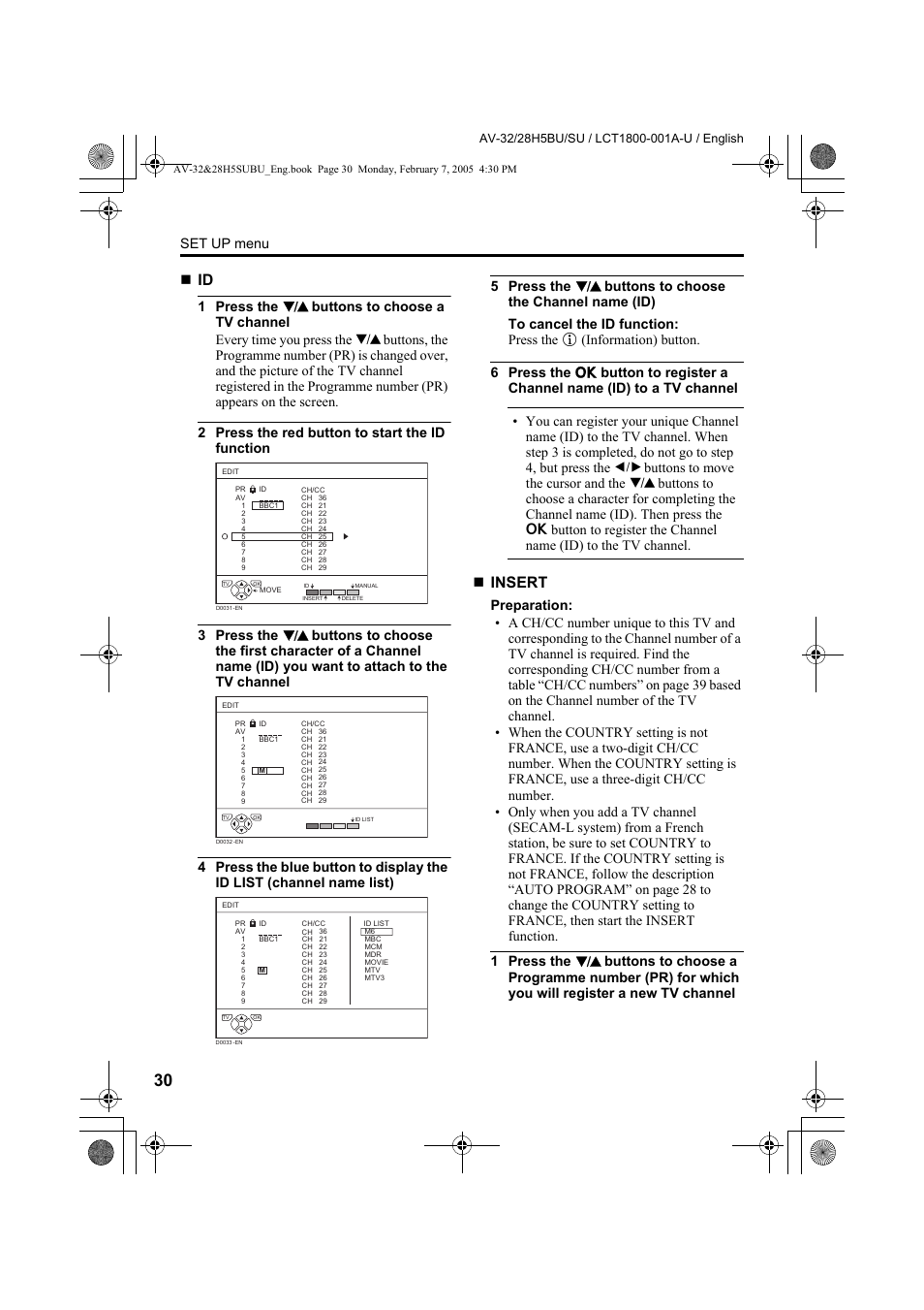 Insert, Set up menu | JVC 0305MKH-CR-MU User Manual | Page 31 / 135