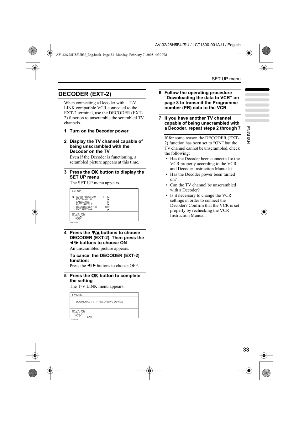Decoder (ext-2), E “decoder (ext-2)” on | JVC 0305MKH-CR-MU User Manual | Page 34 / 135