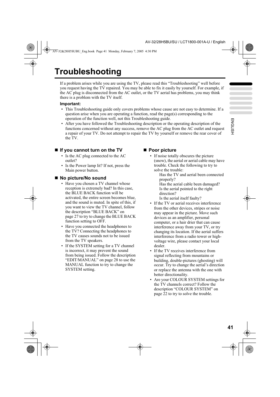 Troubleshooting | JVC 0305MKH-CR-MU User Manual | Page 42 / 135