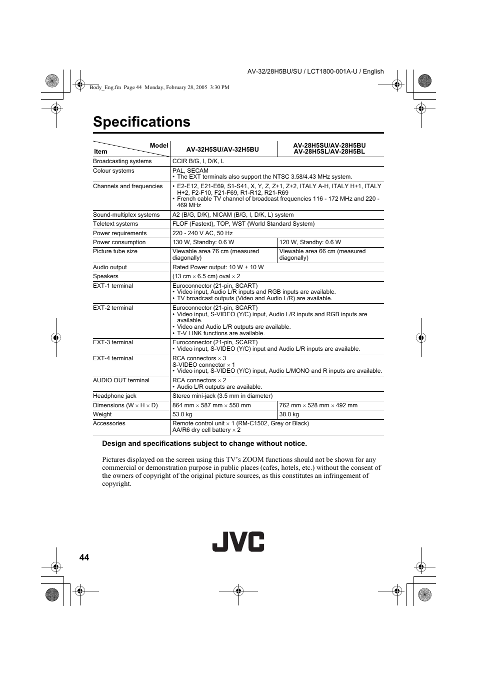 Specifications | JVC 0305MKH-CR-MU User Manual | Page 45 / 135
