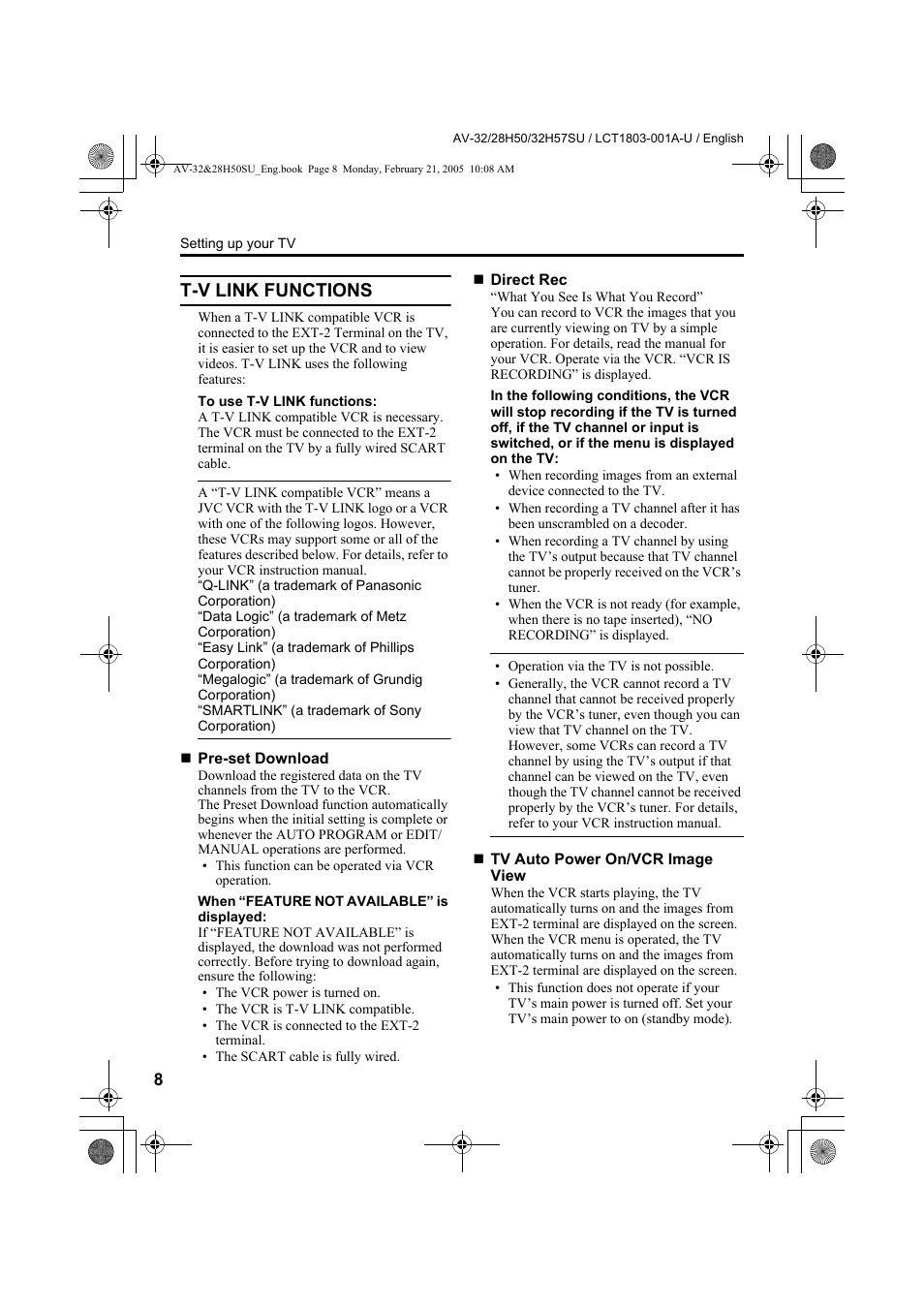 T-v link functions | JVC 0305MKH-CR-MU User Manual | Page 55 / 135