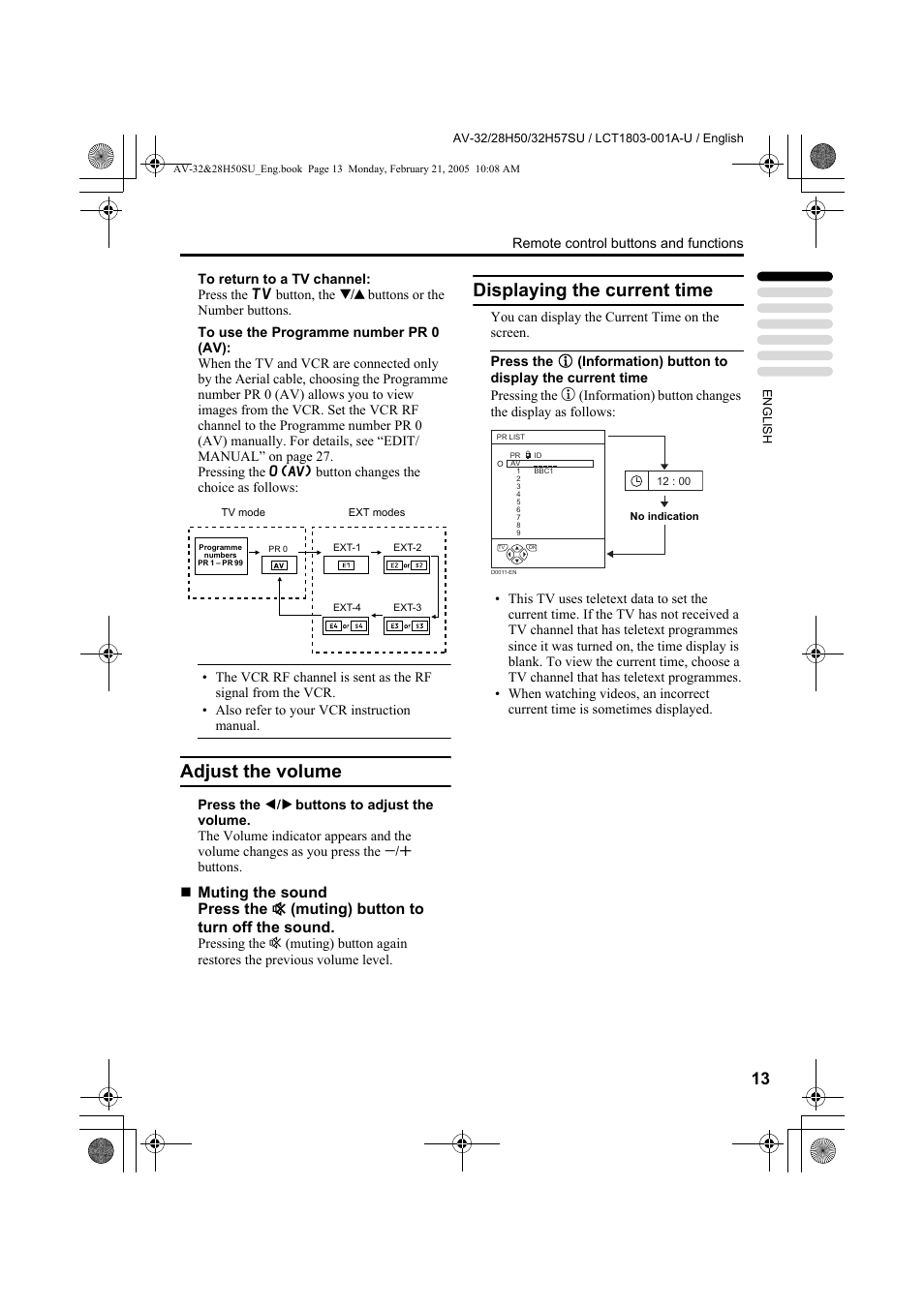 Adjust the volume, Displaying the current time | JVC 0305MKH-CR-MU User Manual | Page 60 / 135