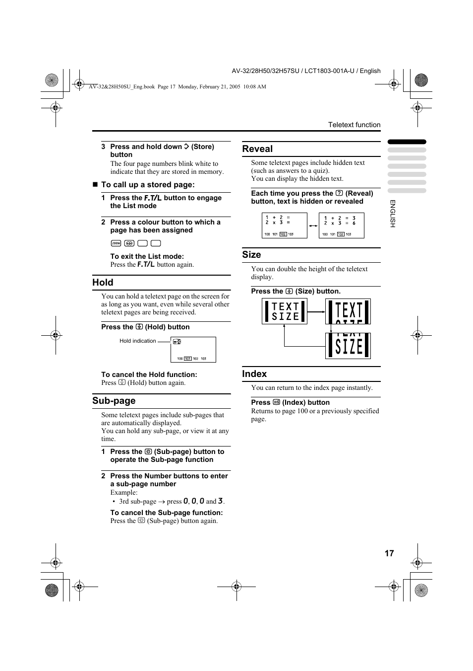 Hold, Sub-page, Reveal | Size, Index | JVC 0305MKH-CR-MU User Manual | Page 64 / 135