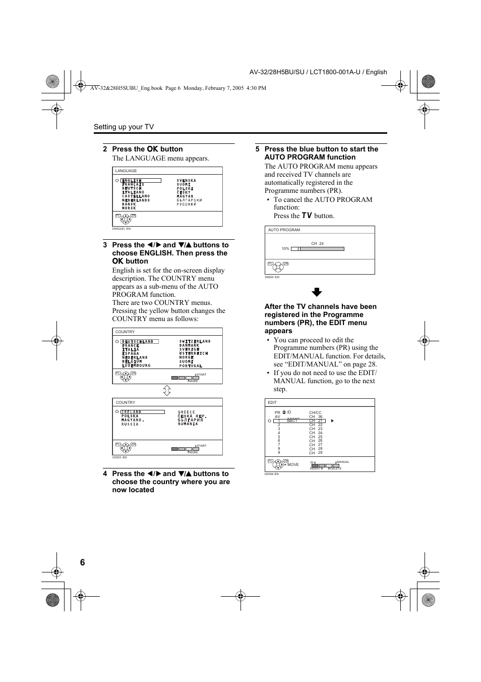 Setting up your tv | JVC 0305MKH-CR-MU User Manual | Page 7 / 135