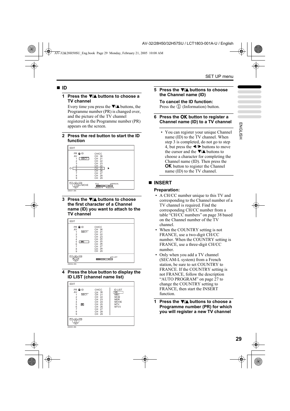 Insert, Set up menu | JVC 0305MKH-CR-MU User Manual | Page 76 / 135