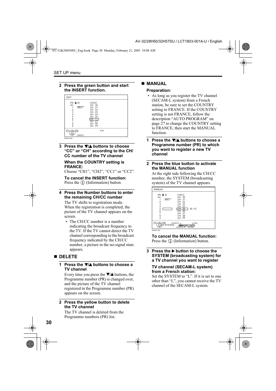 Delete, Manual, Set up menu | JVC 0305MKH-CR-MU User Manual | Page 77 / 135