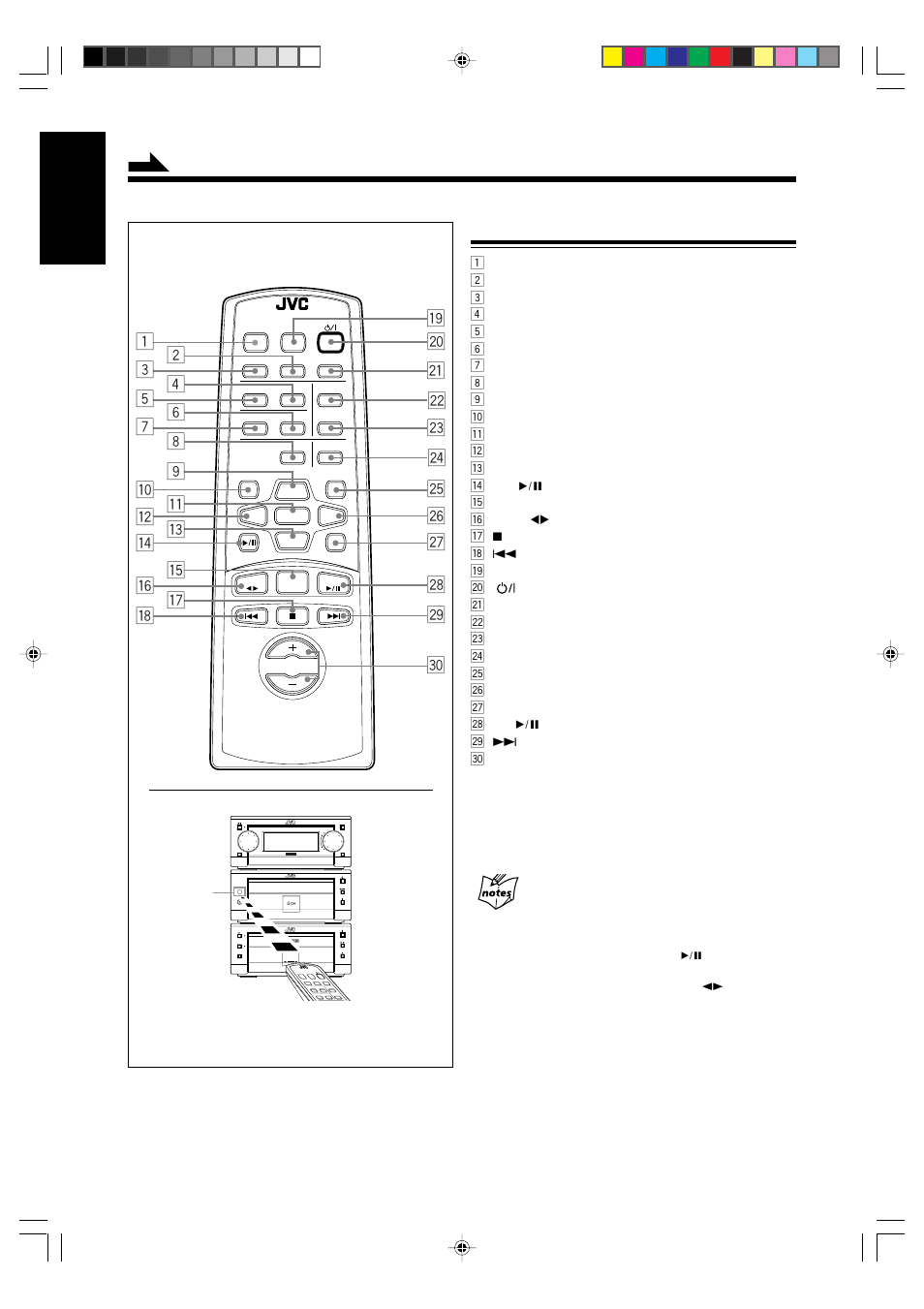 English, Oremote control, Remote control | JVC UX-G6 User Manual | Page 10 / 38