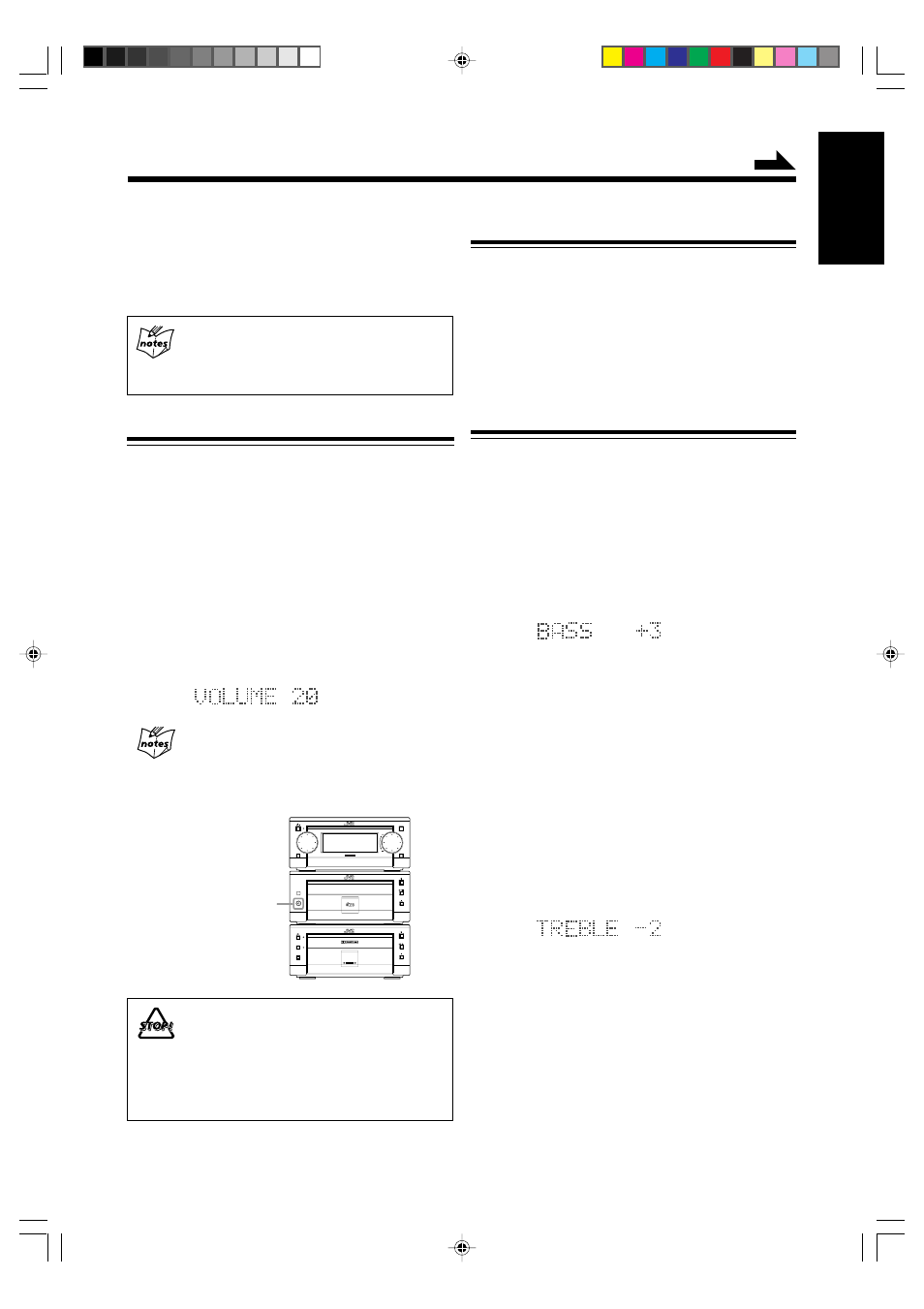 English, Adjusting the volume, Reinforcing the bass sound | Adjusting bass and treble sounds | JVC UX-G6 User Manual | Page 17 / 38