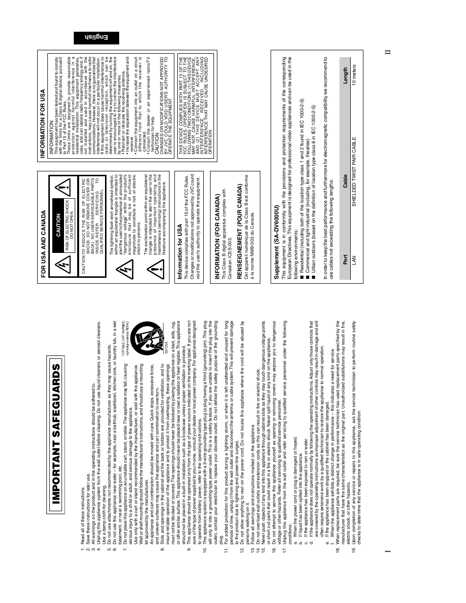 Impor t ant safeguards, English | JVC SA-DV6000 User Manual | Page 2 / 43