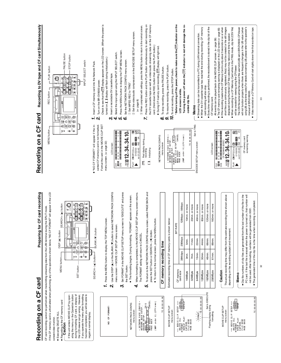 Recor ding on a cf car d, Preparing f or cf car d recor ding, Caution | JVC SA-DV6000 User Manual | Page 24 / 43