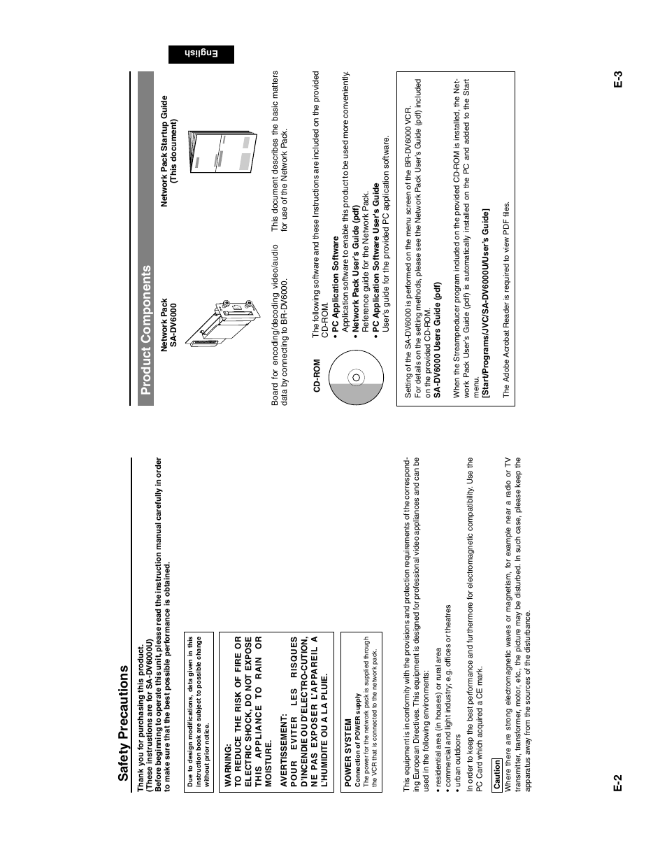 Saf ety precautions, Pr oduct components | JVC SA-DV6000 User Manual | Page 3 / 43