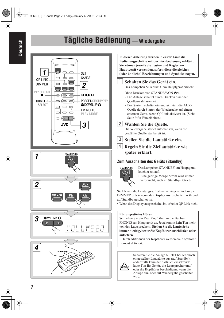 Tägliche bedienung, Wiedergabe | JVC UX-G33 User Manual | Page 14 / 88