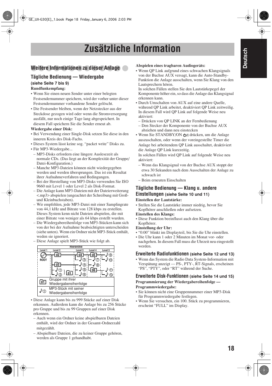 Zusätzliche information, Deutsch, Weitere informationen zu dieser anlage | JVC UX-G33 User Manual | Page 25 / 88