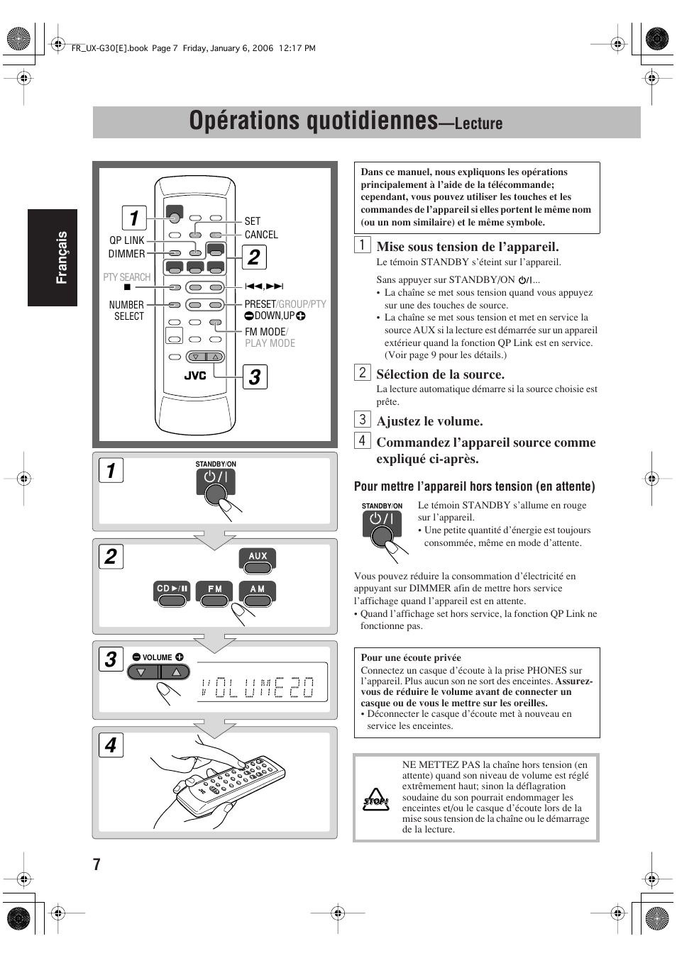 Opérations quotidiennes, Lecture | JVC UX-G33 User Manual | Page 34 / 88