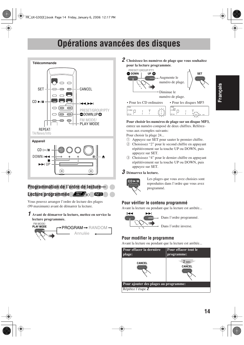 Opérations avancées des disques, Français | JVC UX-G33 User Manual | Page 41 / 88