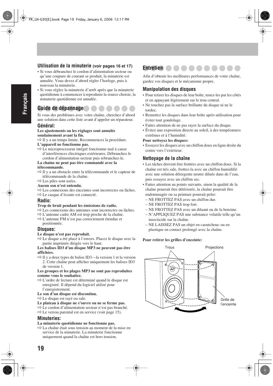 Français, Guide de dépannage, Entretien | JVC UX-G33 User Manual | Page 46 / 88