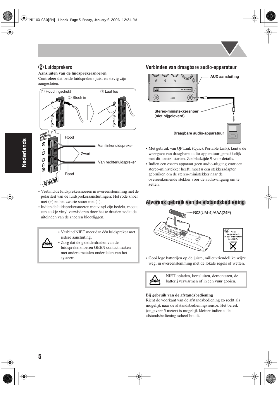 Nederlands 2 2 2 2, Alvorens gebruik van de afstandsbediening | JVC UX-G33 User Manual | Page 52 / 88