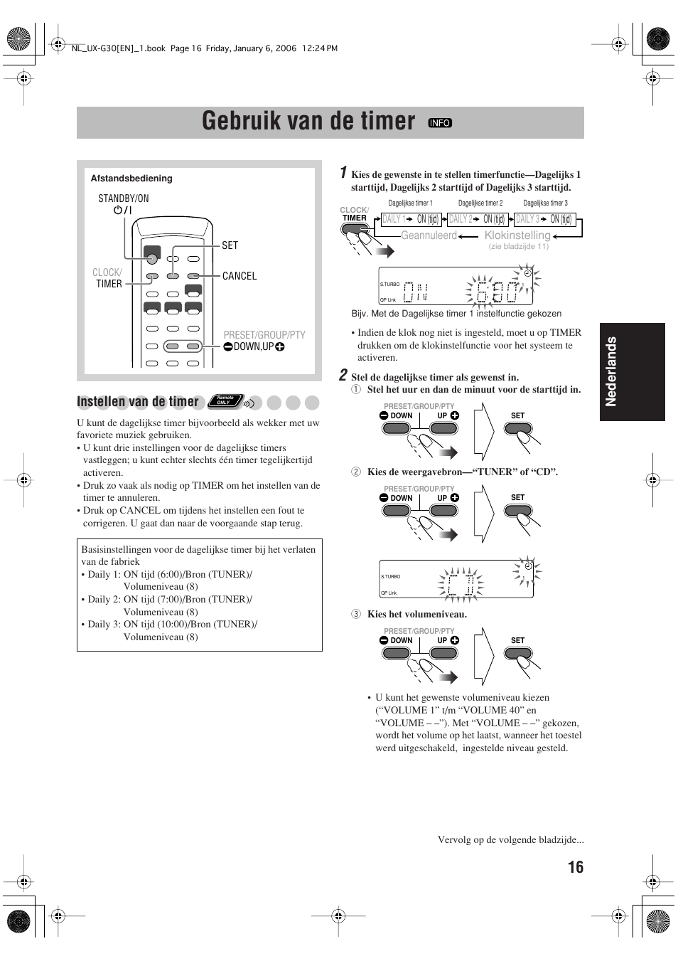 Gebruik van de timer, Nederlands, Instellen van de timer | JVC UX-G33 User Manual | Page 63 / 88