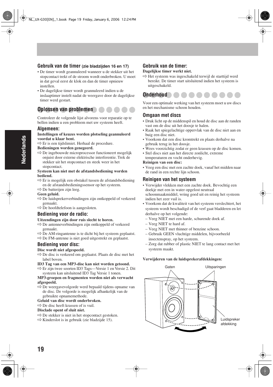 Nederlands, Oplossen van problemen, Onderhoud | JVC UX-G33 User Manual | Page 66 / 88