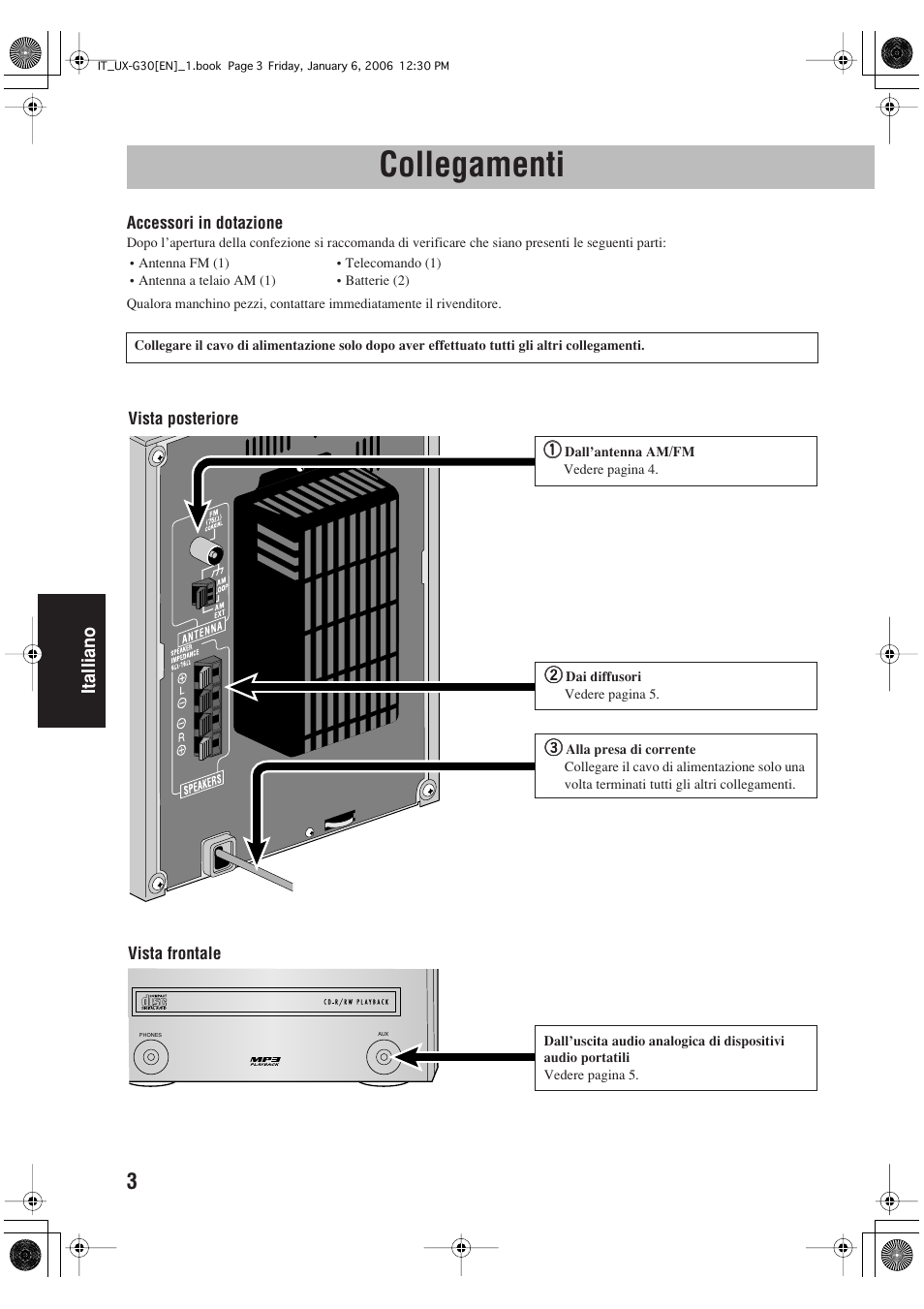 Collegamenti | JVC UX-G33 User Manual | Page 70 / 88