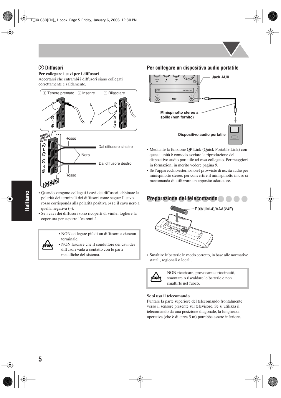 Italliano 2 2 2 2, Preparazione del telecomando | JVC UX-G33 User Manual | Page 72 / 88